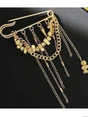 Anthropologie Gold Cascading Chain Pin Brooch